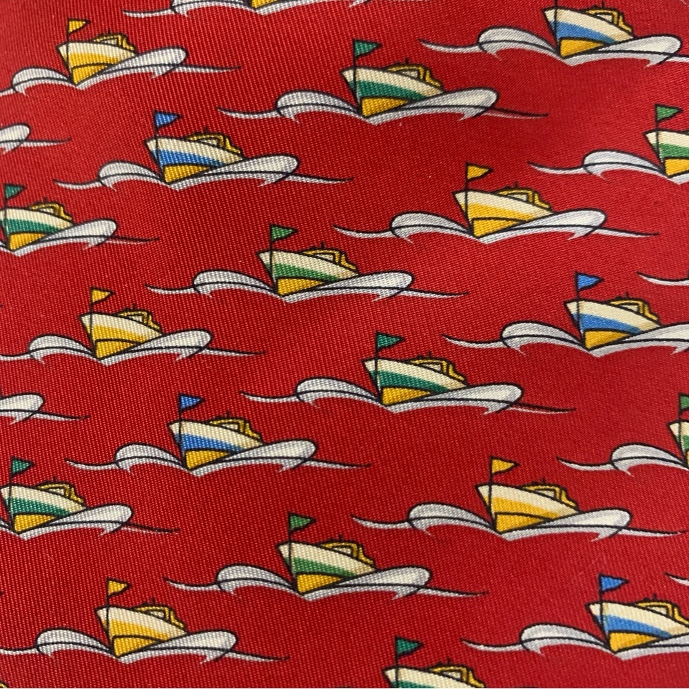Salvatore Ferragamo Silk Tie Novelty Nautical Boat Yacht Speedboat Red Necktie!